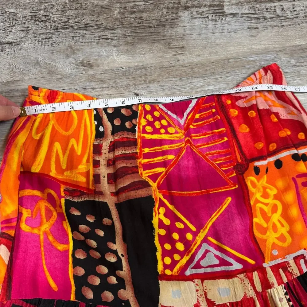 Vintage 90s Jams World Patchwork Mini Skirt Abstract Floral Artwear Boho Large